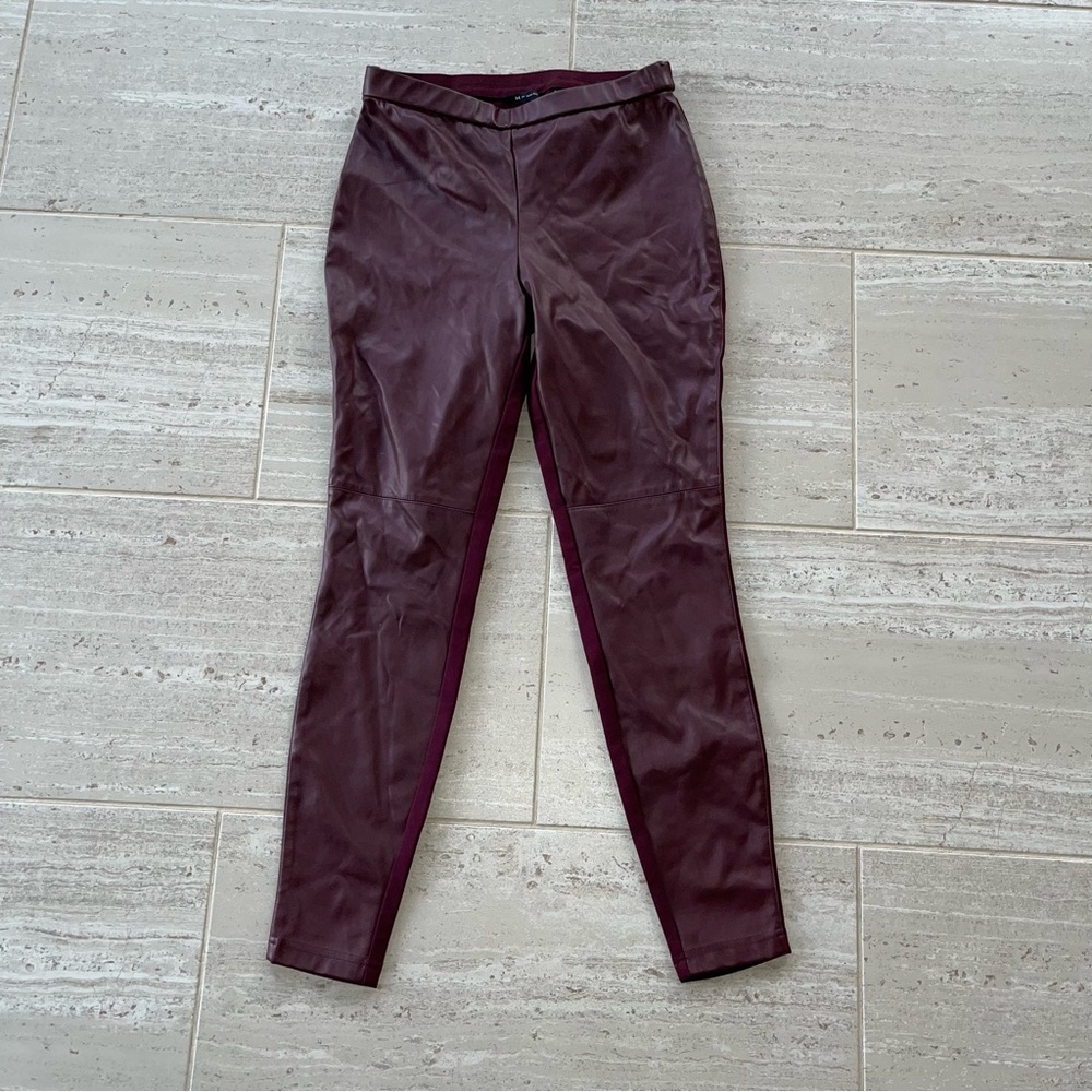 H by Halston Deep Wine Faux Leather Front Leggings